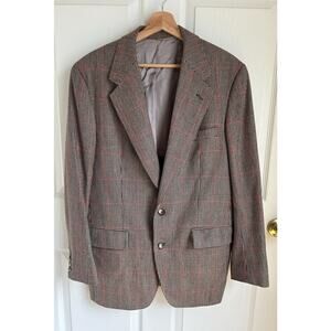 Vintage Houndstooth and Plaid Brown Men's Sport Coat Size Large | 1970's Style